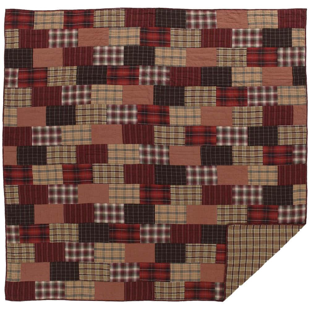 Queen Brown Cotton Reversible Patchwork Quilt Set