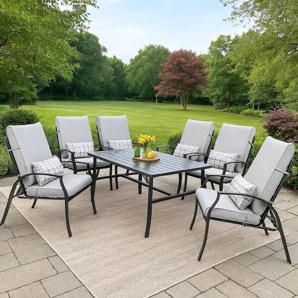 Benjara Leki 6-Piece Metal Outdoor Reclining Arm Chair with Gray