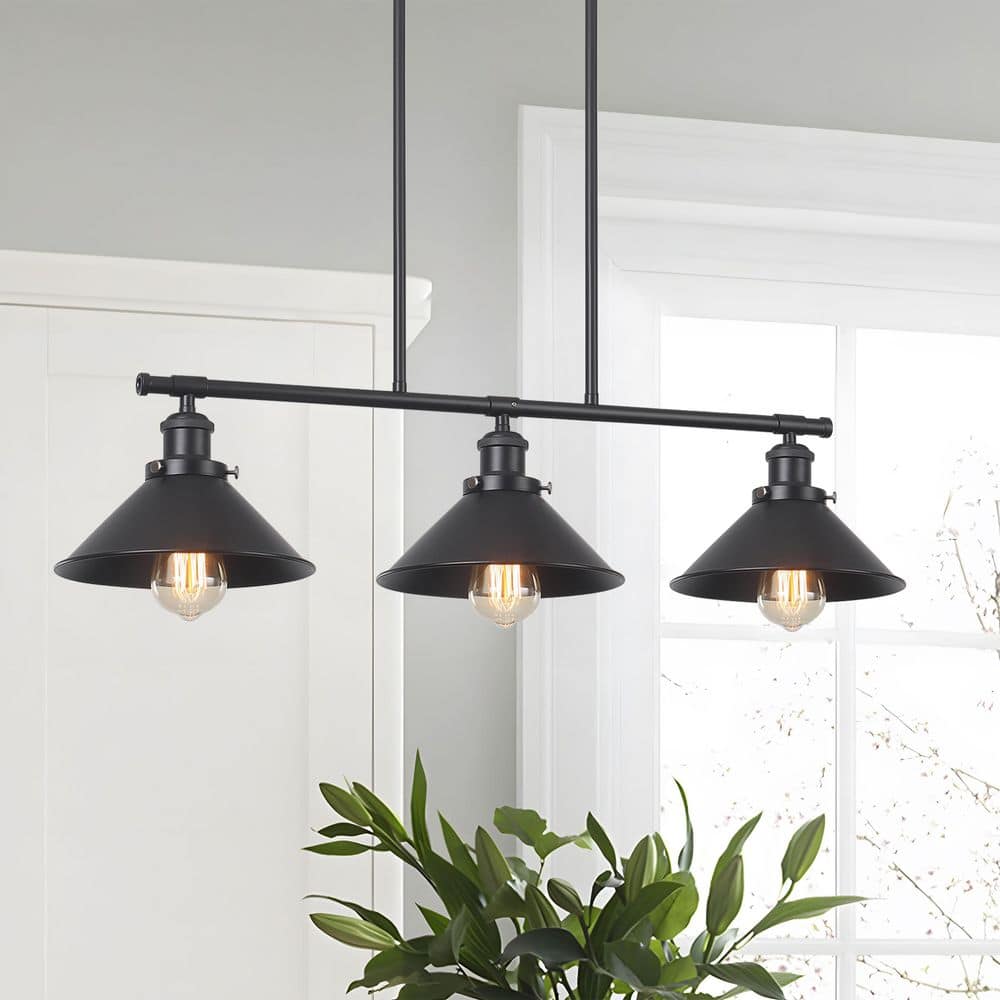 Modern 3-Light Black Industrial Linear Island Pendant Light with Cone Metal Shades for Kitchen, Dining Room, Pool Table price history on PriceWatchPro