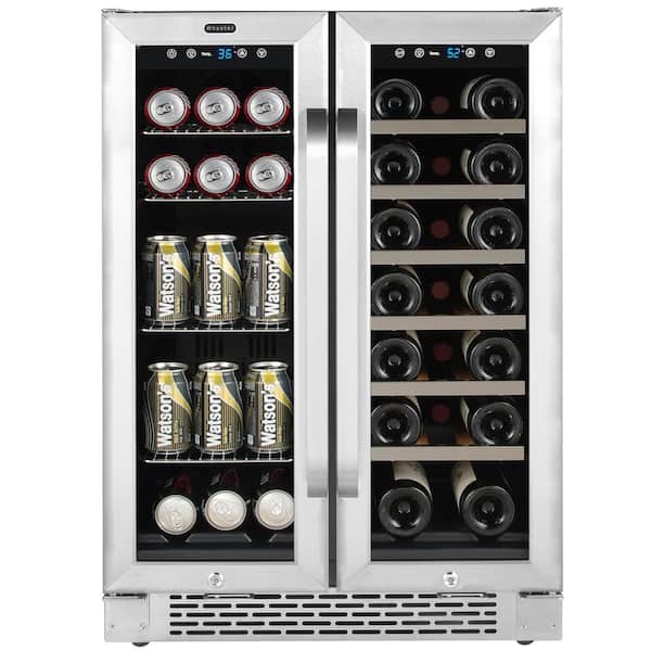 24 in. Dual Zone 20-Wine Bottle 69 Can Beverage & Wine Cooler Fridge with French Doors in Stainless Steel