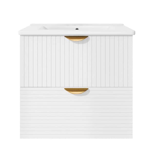 Unbranded 24 in. W x 18 in. D x 23 in. H Single Sink Wall Mounted Bath Vanity in White with White Ceramic Top
