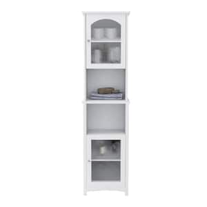 15.74 in. W x 11.80 in. D x 62.20 in. H White Linen Cabinet, Narrow Tall Slim Floor Cabinet with 2 Glass Doors