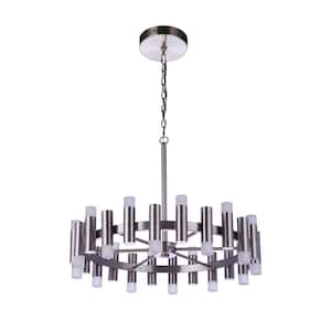 Simple Lux 24-Light Dimmable Integrated LED Brushed Polished Nickel Transitional Chandelier for Kitchen/Dining/Foyer