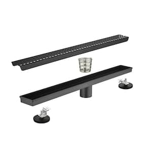 24 in. Linear Shower Drain, Included Hair Strainer and Leveling Feet In Matt Black