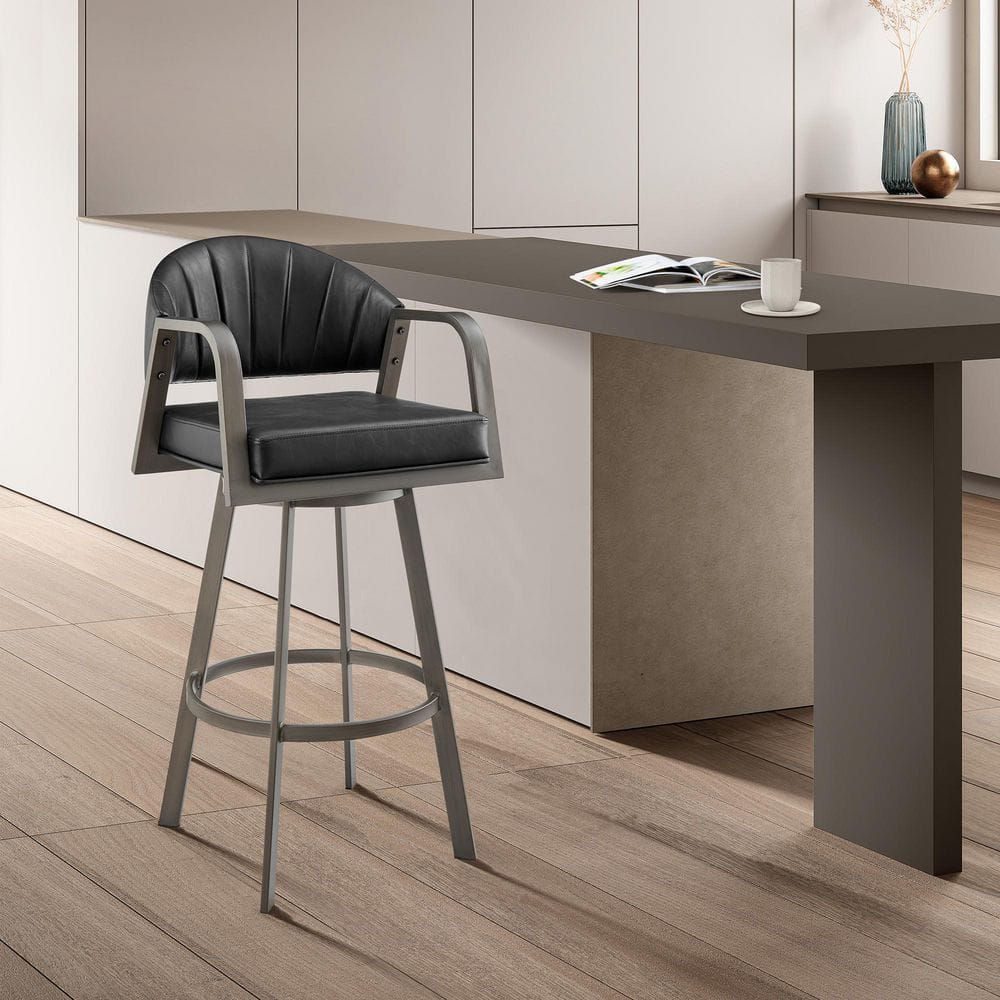 Marcie 26 in. Vintage Black/Metallic Dark Gray Iron Metal Counter Stool wit