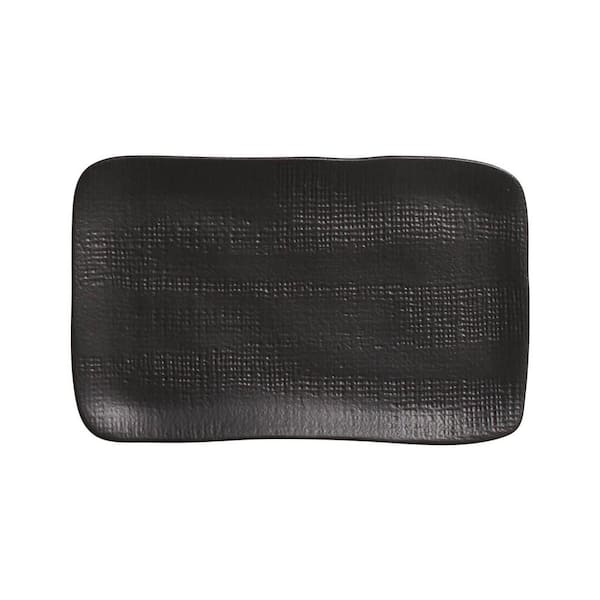 PORTO BRASIL 10.63 in. Matte Black Stoneware Rectangular Platter Medium Juta (Set of 4)