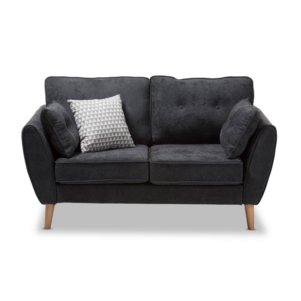 Baxton Studio Miranda 57.9 in. Dark Gray Polyester 2-Seater Loveseat ...