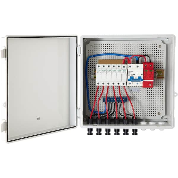 VEVOR PV Combiner Box 6-String Solar Combiner Box with 15A Rated Current Fuse 125A Circuit Breaker Lightning Arreste