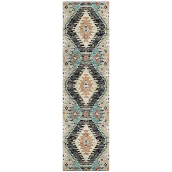 Chantille Machine Washable Indoor/Outdoor Abstract ACN2210 Black 2 ft. 3 in. x 7 ft. 6 in. Runner Rug