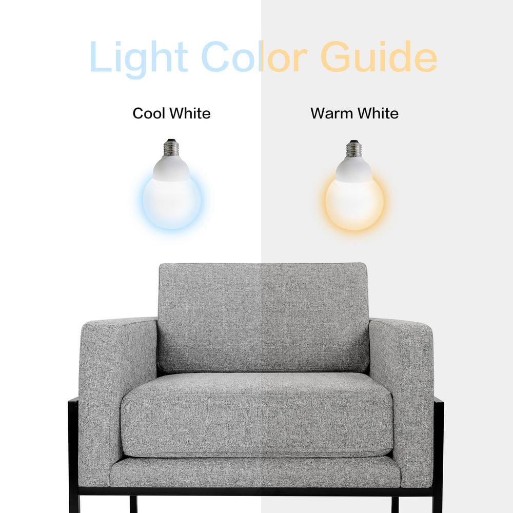 Front view of a gray woven modern accent chair with a light color guide overlay.