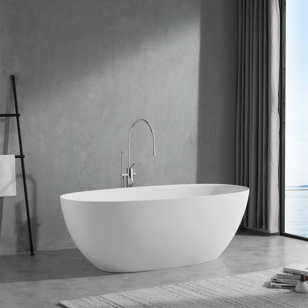 65" Gloss White Stone Resin Double Slipper Freestanding Bathtub