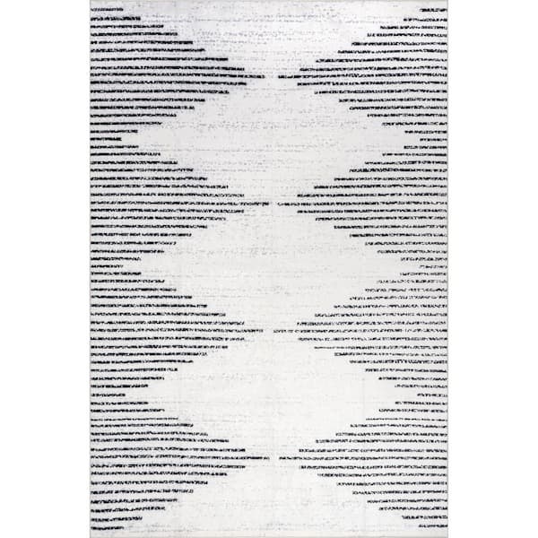 Diamond Pinstripes Spill Proof Washable White 6 ft. x 9 ft. Indoor Area Rug