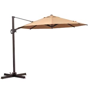 10 ft. x 10 ft. Outdoor Round Heavy-Duty 360° Rotation Cantilever Patio Umbrella in Tan