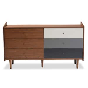 Halden 6-Drawer Walnut Brown and Grey Dresser 34.6 in. H x 59.25 in. W x 17.3 in. D