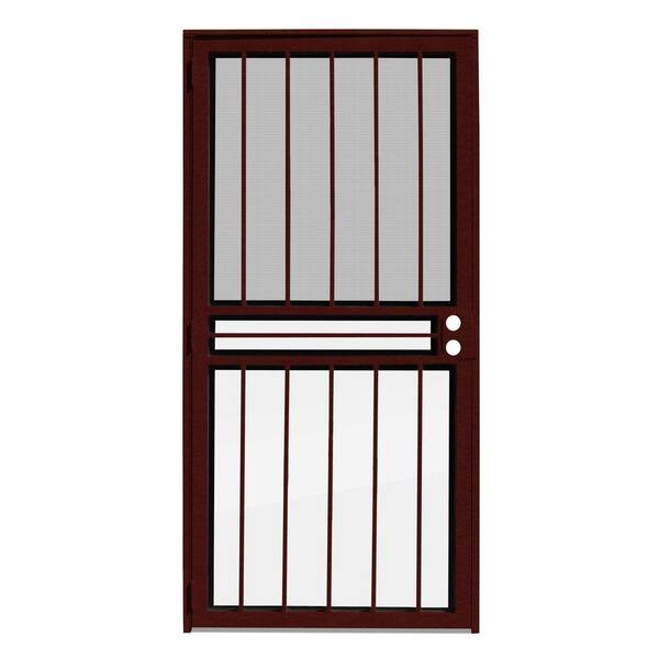 Unique Home Designs 36 in. x 80 in. Paladin Wineberry Recessed Mount All Season Security Door with Insect Screen and Glass Inserts