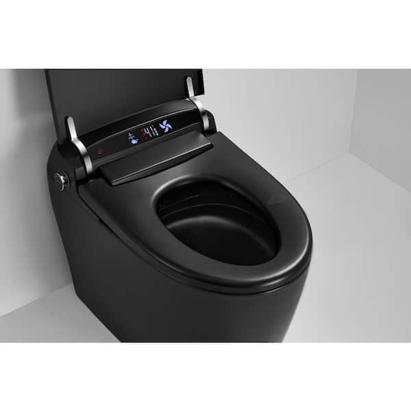 WELLFOR USBY-1.28 GPF Elongated Bidet Toilet in Black with Heated Seat, Warm Air Dryer, LED Screen Display