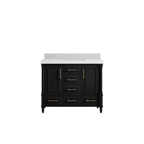 Willow Collections Hudson 42 in. W x 22 in. D x 36 in. H Bath Vanity in Black with 2 in. Carrara Quartz Top