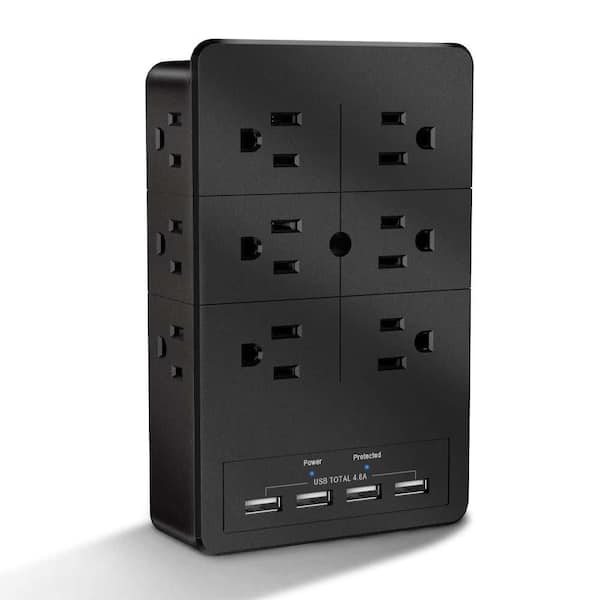 12-Outlet 4-Ports Surge Protector with Wide AC Outlets and USB Charging Blocks Wall Mount Adapter for Home Office Safety