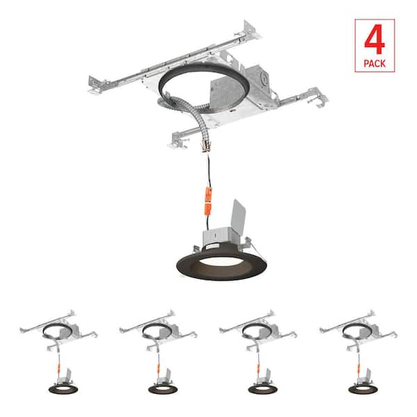 EnviroLite 6 in. Selectable CCT Integrated LED Bronze Canless Baffle w/ New Construction Mounting Frame, (4-Pack) Light Kit