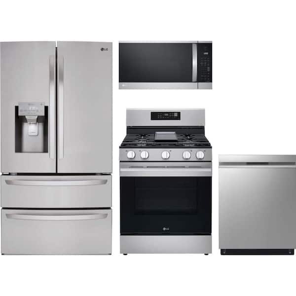 28 cu. ft. Standard Depth French Door Refrigerator with 5 Burner Freestanding Gas Range & Dishwasher with QuadWash