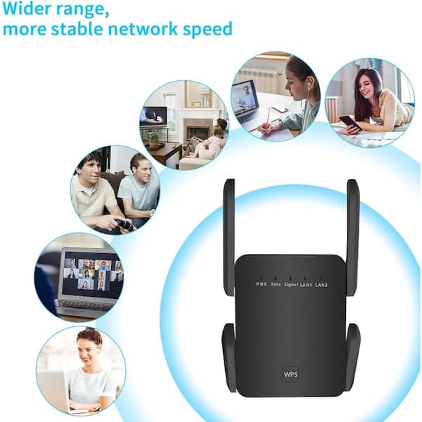 Etokfoks Wi Fi Extender Internet Signal Booster Wireless Repeater with  Ethernet Port, Black MLSA01-1LT096 - The Home Depot