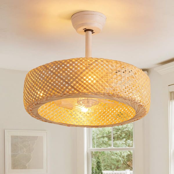 20 in. Indoor Black Boho Caged Ceiling Fan with Lights and Remote Low Profile Flush Mount Ceiling Fan 7 Clear Blades