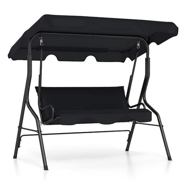 Unbranded 67.5 in. W Black 3 Person Patio Swing, Patio Swing with Removable Cushion and Powder-Coated Steel Frame