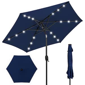 7.5 ft. Outdoor Market Solar Tilt Patio Umbrella w/LED Lights in Navy Blue