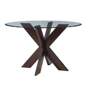 Norris 48 in. L Espresso Round Dining Table with Glass Top (Seats 4)