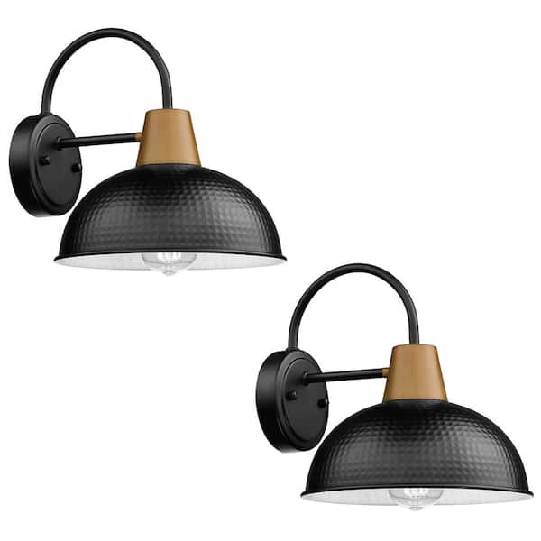JAZAVA 10.2 in.1-Light Black No Motion Sensing Outdoor Hardwired Barn Wall Sconce Porch Light with No Bulbs Included (2-Pack)
