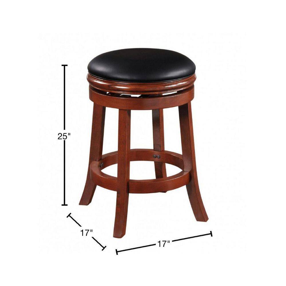 Cherry Wood Adjustable Swivel Backless Counter Stool
