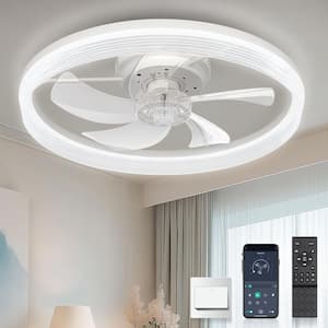 20 in. Modern Indoor White Flush Mount Ceiling Fans with Remote Control - Timing Fan with Light Dimmable for Bedroom