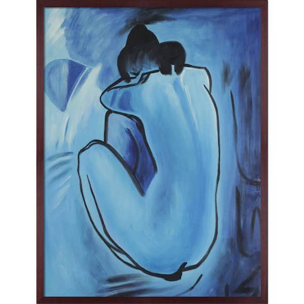 LA PASTICHE Blue Nude by Pablo Picasso Open Grain Mahogany Framed Abstract Oil Painting Art Print 38.5 in. x 50.5 in.