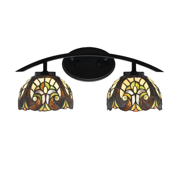 Siena 18.25 in. 2-Light Vanity Light Matte Black with Ivory Cypress Art Glass Shades