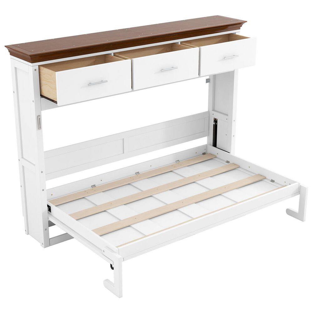 White Wood Frame Twin Murphy Bed with 3 Drawers - thumbnail 6