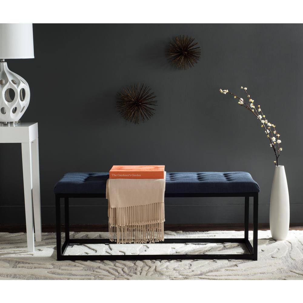 Navy and Black 48" Transitional Tufted Bench