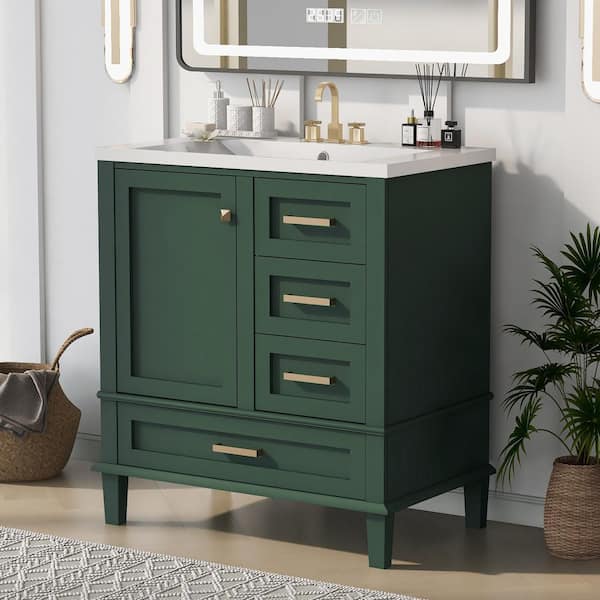 Green 36" W x 18" D x 34" H Bathroom Vanity Bath Cabinet with Sink Soft Closing Door 3 Drawers Solid Wood Frame