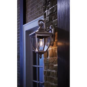 16.75 in. 1-Light Oil-Rubbed Bronze Outdoor 8 in. Wall Lantern Sconce with Clear Glass