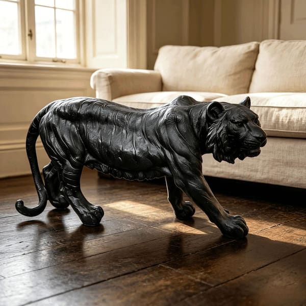 IMAGACFUN Black Resin Tiger Garden Statue Outdoor Decor