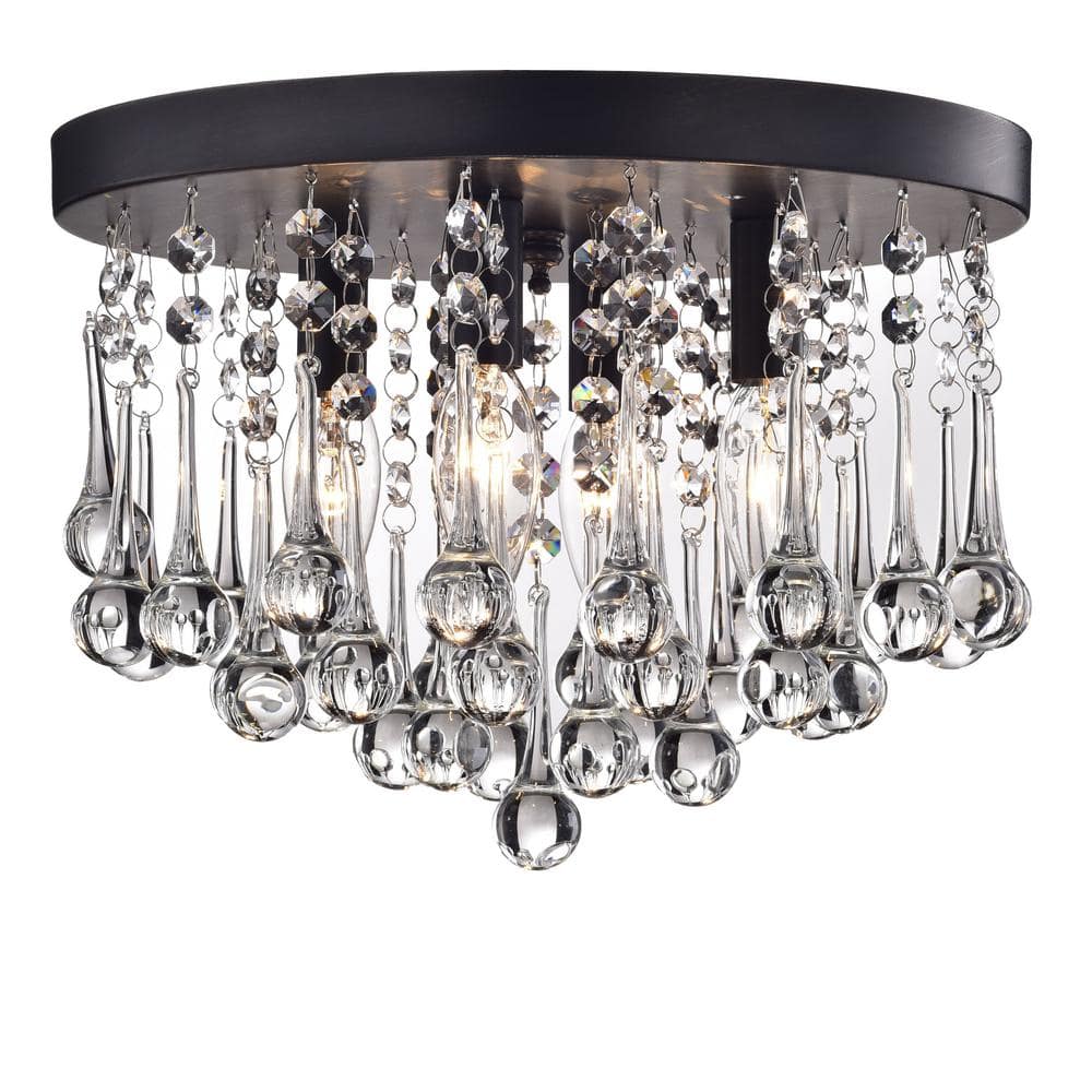 Black Crystal 4-Light Flush Mount Ceiling Fixture