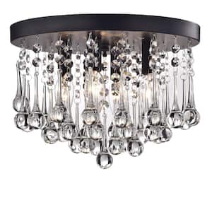 Blanca 11.8 in. 4Light Crystal Drops Black Flush Mount with No Bulbs Included