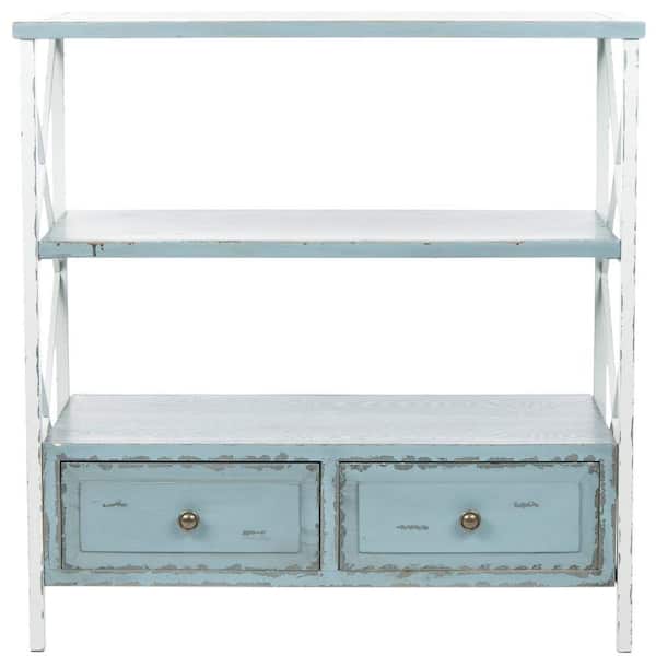 SAFAVIEH Chandra 34 in. 2-Drawer Blue/Off-White Wood Console Table