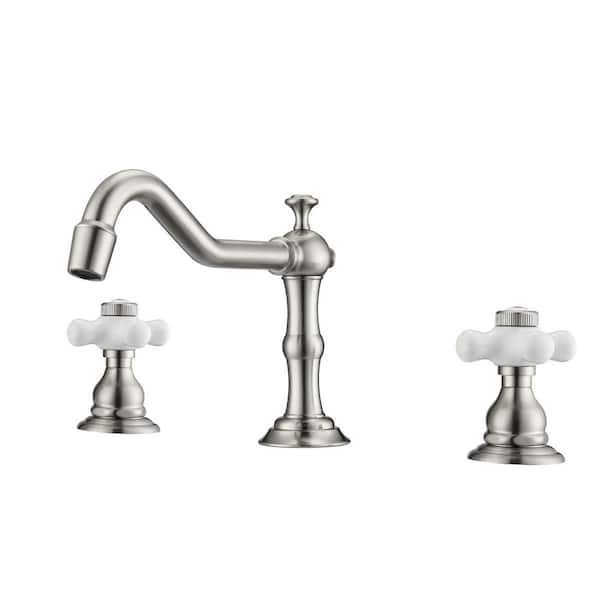 Barclay Products Roma 8 in. Widespread 2-Handle Porcelain Cross Bathroom Faucet in Brushed Nickel