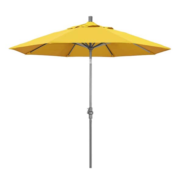 California Umbrella 9 ft. Hammertone Grey Aluminum Market Patio Umbrella with Collar Tilt Crank Lift in Lemon Olefin