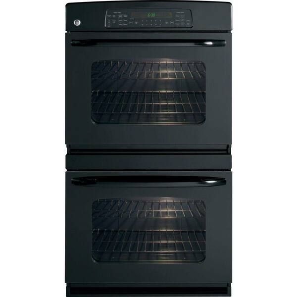 GE 30 in. Double Electric Wall Oven Self-Cleaning with Convection (Upper Oven Only) in Black