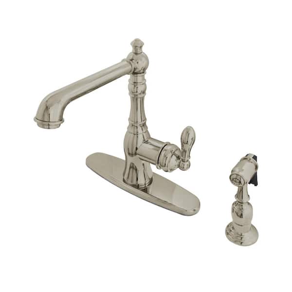 Kingston Brass American Classic Single-Handle Standard Kitchen Faucet with Side Sprayer in Brushed Nickel