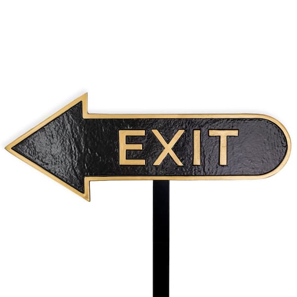 Montague Metal Products 6" x 15.5" Left Arrow Exit Statement Plaque Sign with Lawn Stakes-Black/Gold