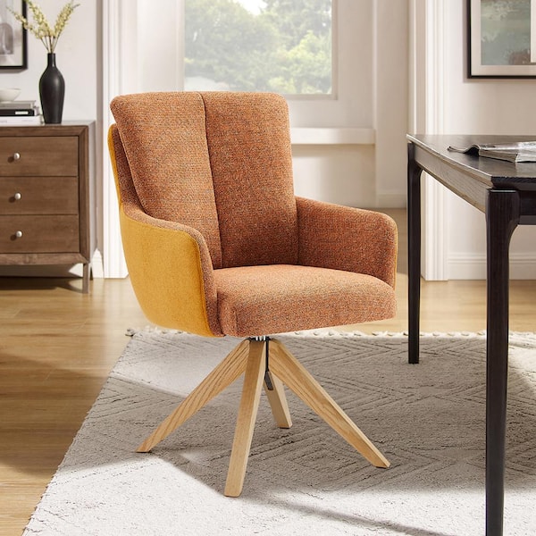 Art Leon Arthur Orange Fabric Swivel Accent Arm Chair with Wood Legs