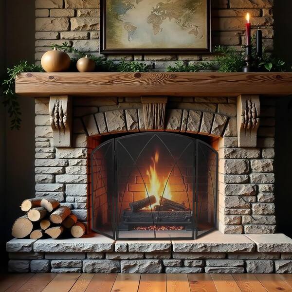 ENNA 3 Fold Black Arch Top Cathedral Fireplace Screen S2512BK