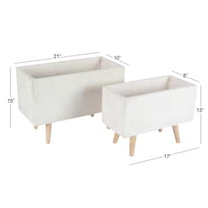 15 in., and 13 in. Medium White Fiberclay Indoor Outdoor Planter with Wood Legs (2- Pack)
